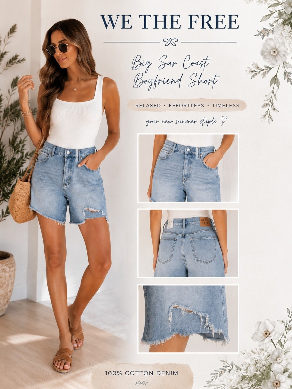Free People We The Free Big Sur Coast Boyfriend Shorts 31 High Rise Distressed